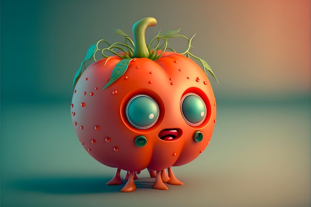 Personaje de tomate amistoso - Render 3D - IA generativa