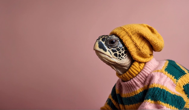 Foto un personaje de tortuga con un suéter pastel