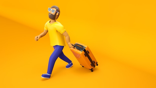 Personaje turístico masculino 3d con bolsa de viaje