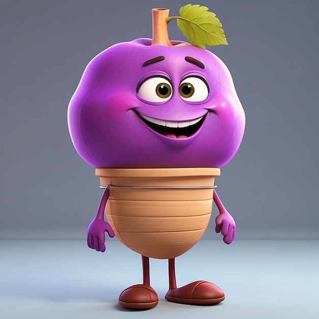 El personaje de la uva de dibujos animados en 3D