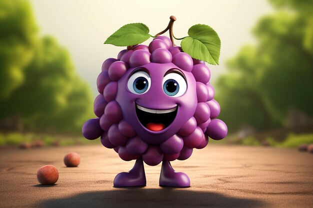 Foto personaje de uva lindo y adorable modelo 3d