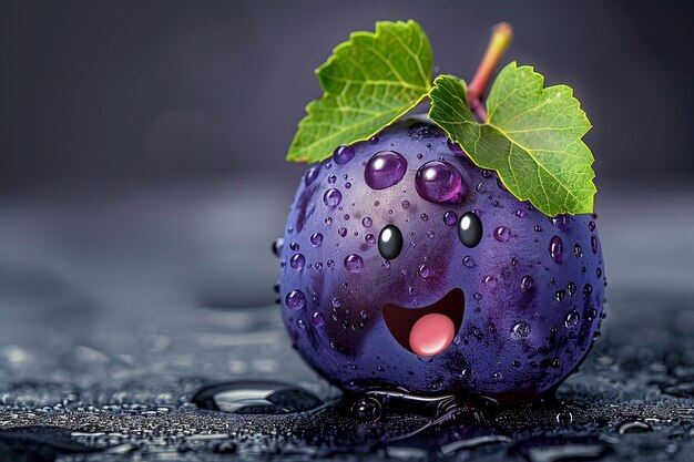 Foto un personaje de uvas púrpura con una hoja verde en la cabeza