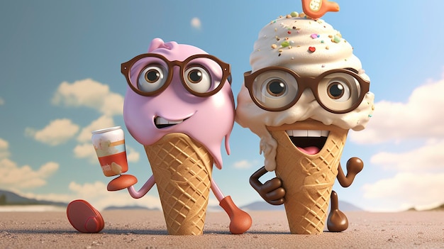 Foto personajes en 3d deleitándose con el helado con sabor de otoño