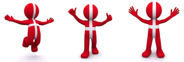 Personajes en 3D con textura con la bandera de Dinamarca
