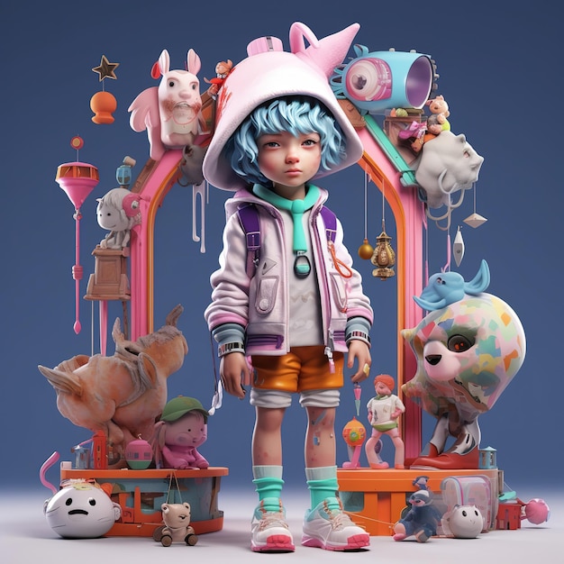 personajes de anime modelado 3d surrealistas cuerpo completo