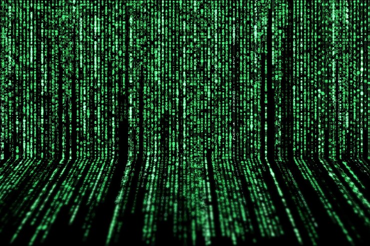 Foto personajes de computadora cayendo desde arriba y desapareciendo