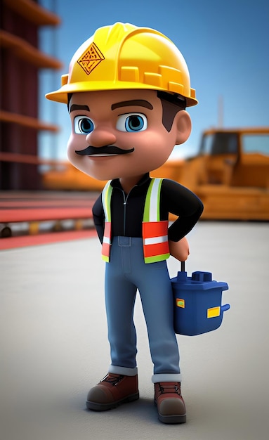 Foto personajes de dibujos animados en 3d como trabajador de la construcción