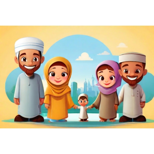Personajes de dibujos animados de la familia musulmana