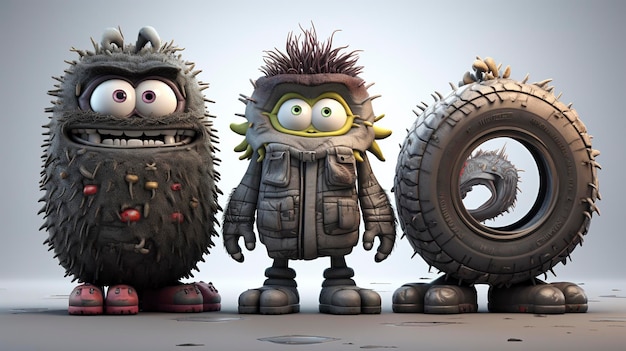 Foto personajes en la eliminación sostenible de los neumáticos
