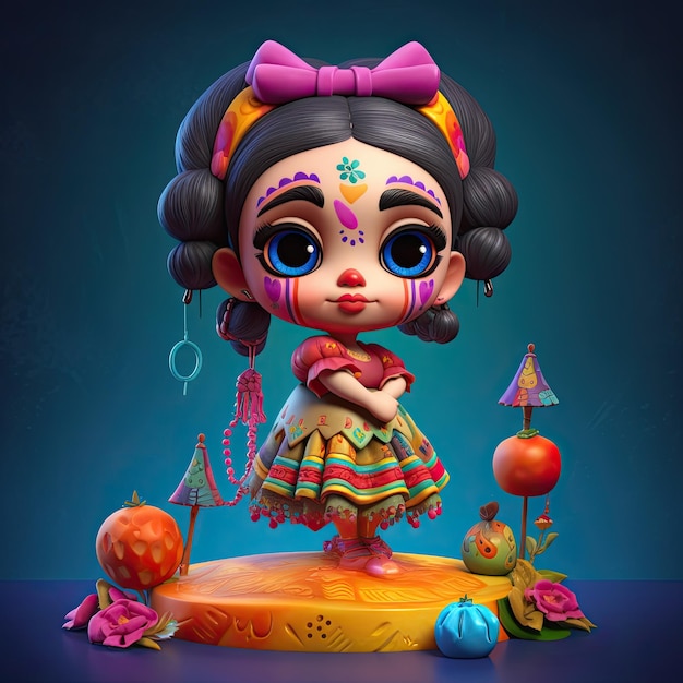 Personajes lindos en 3D para saludos y antecedentes del Cinco de Mayo y Da De Muertos