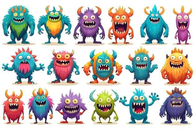Foto personajes de monstruos de dibujos animados patrón sin costuras fondo repetido vectorial
