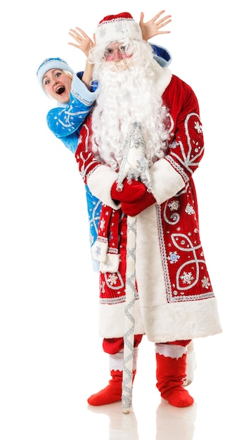 Personajes navideños rusos Ded Moroz Padre Frost y Snegurochka Doncella de nieve aislada