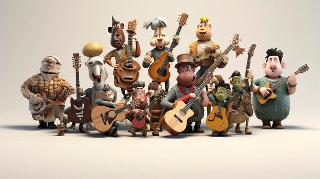 Personajes tocando guitarras acústicas cara linda