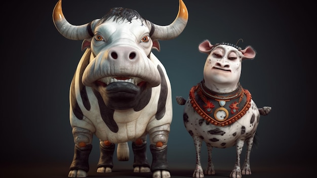 Personajes de vaca de cabeza grande y cuerpo de tigreIA generativa