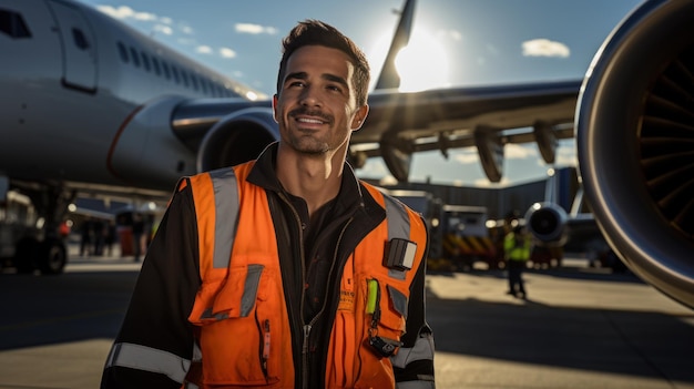 Foto personal de inspección de aviación debajo del avión