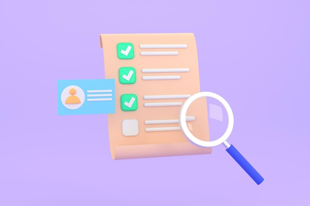 Personalausweis mit Lupen-Checkliste Papier Rekrutierungspersonal Personal Jobsuche Job