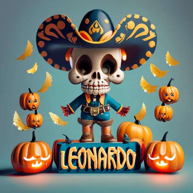 Personalisierter Avatar zur Feier des Tages der Toten in Mexiko mit dem Namen Leonardo