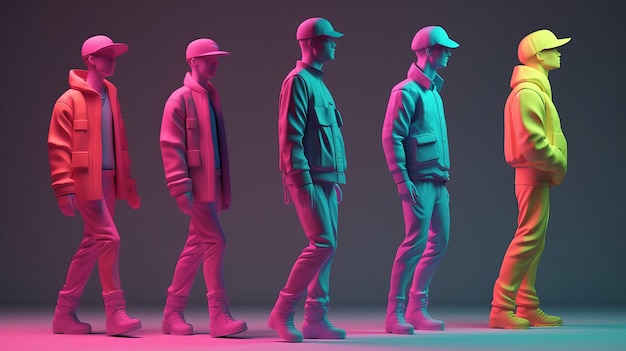 Personas 3D lowpoly resaltadas en diferentes colores IA generativa