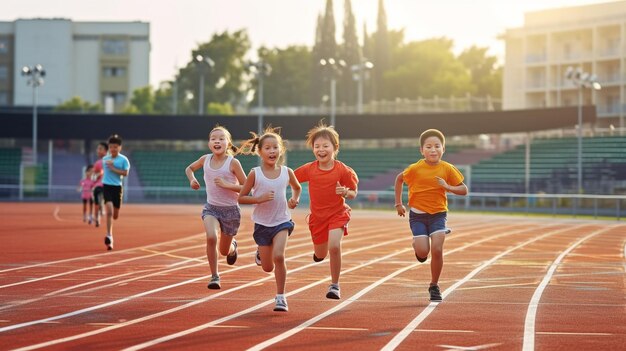 Personas asiáticas sanas corriendo en una foto de tracka de una persona corriendo foto de cuerpo completo