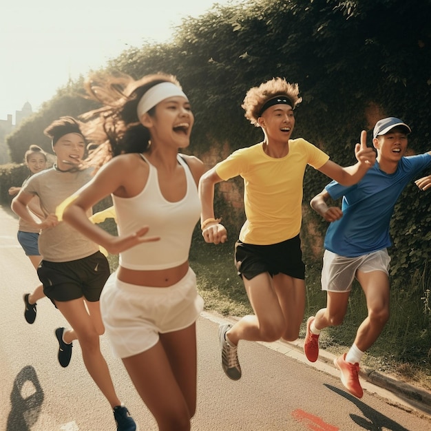 Personas asiáticas sanas corriendo en una foto de tracka de una persona corriendo foto de cuerpo completo