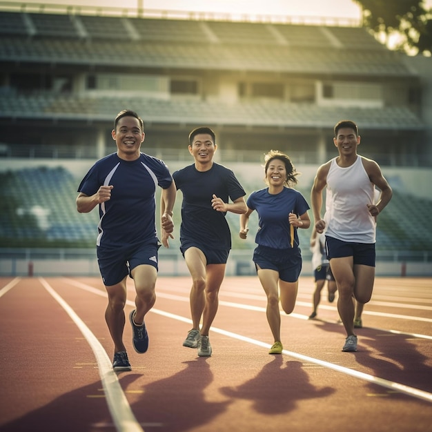 Personas asiáticas sanas corriendo en una foto de tracka de una persona corriendo foto de cuerpo completo