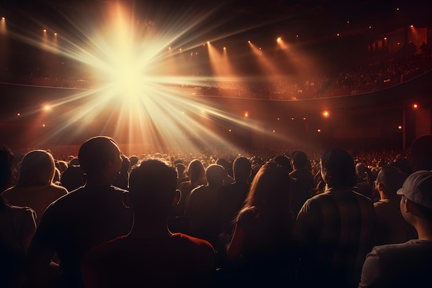 Personas en la audiencia viendo los rayos de luz en el concierto
