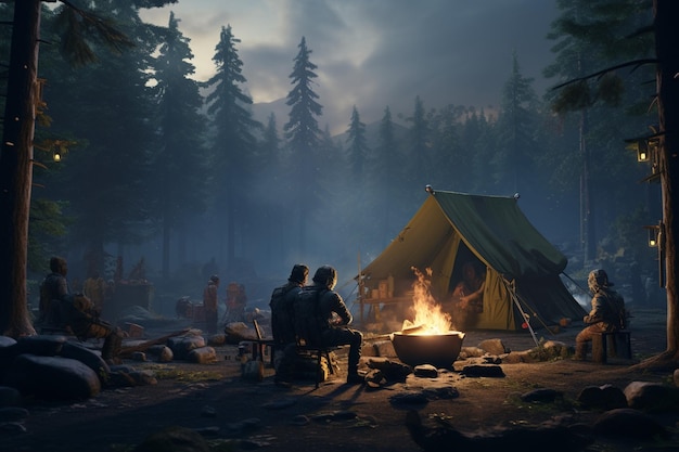 Personas en aventuras de campamento