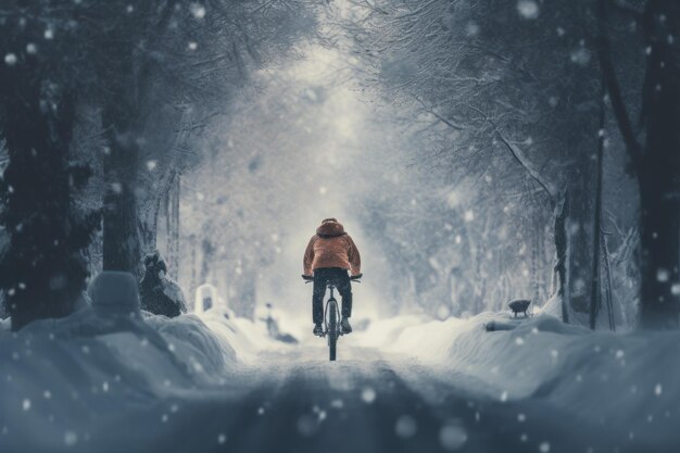 Personas aventureras montando bicicletas en la nieve Generar Ai