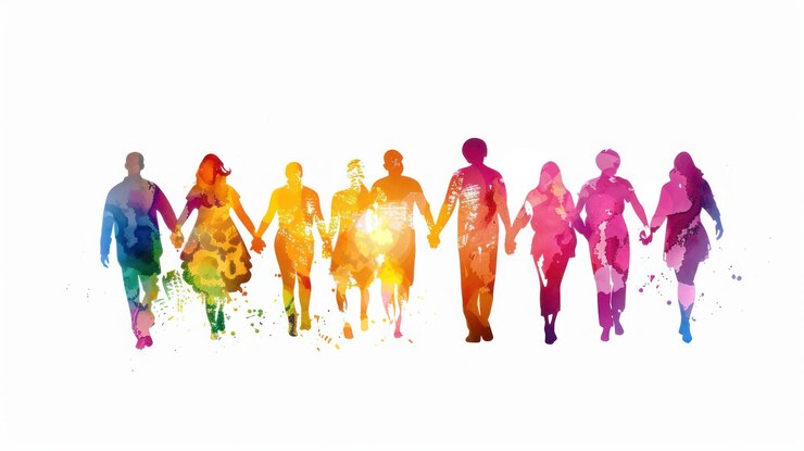 Foto personas coloridas caminando juntas