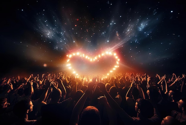 personas creando una forma de corazón con sus manos en un concierto al estilo de la fotografía angélica