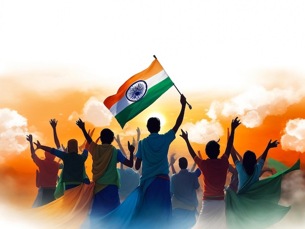 Foto personas desconocidas en la bandera de la india fondo renderización 3d