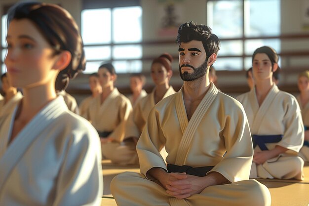 Foto personas de dibujos animados en una clase de jiu jitsu