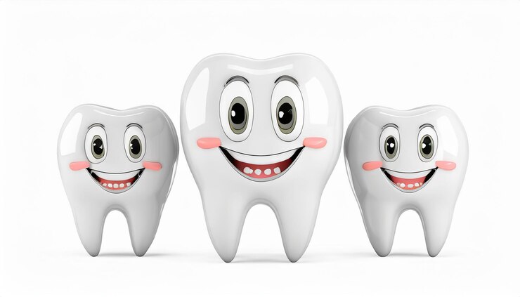 Personas de dibujos animados con dientes blancos y sonrientes conceptos de cuidado de la salud dental