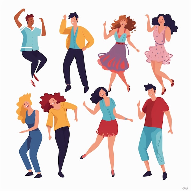 Foto personas felices bailando ilustración vectorial de hombres y mujeres jóvenes disfrutando de una fiesta de baile