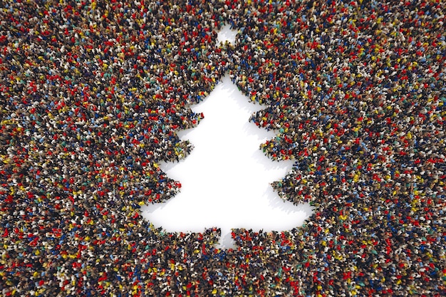 Las personas forman la forma de un árbol de navidad d rendering