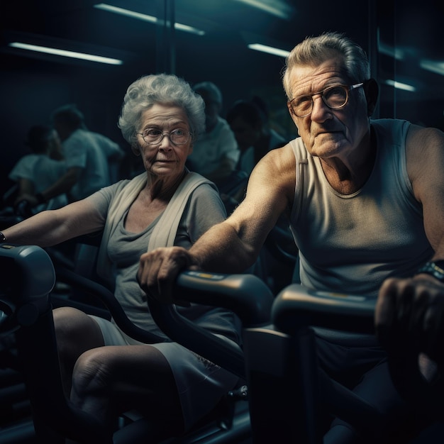 Las personas mayores practican deportes en el gimnasio.