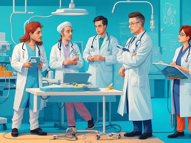 Personas médicas en la ilustración de la habitación del hospital