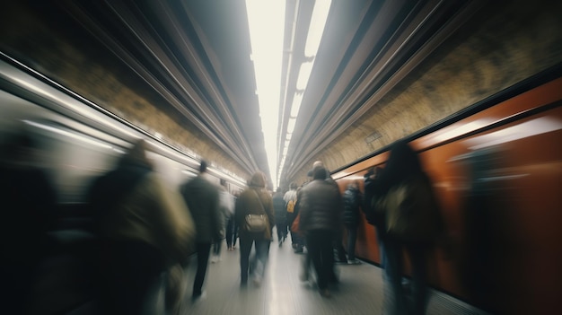 Personas en el metro durante la hiperlapso de tiempo de hora punta