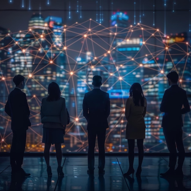 Foto personas mirando un mapa de la ciudad por la noche