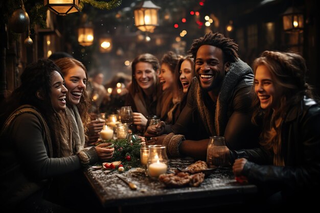 Personas multiétnicas celebrando las vacaciones de invierno generadas por IA