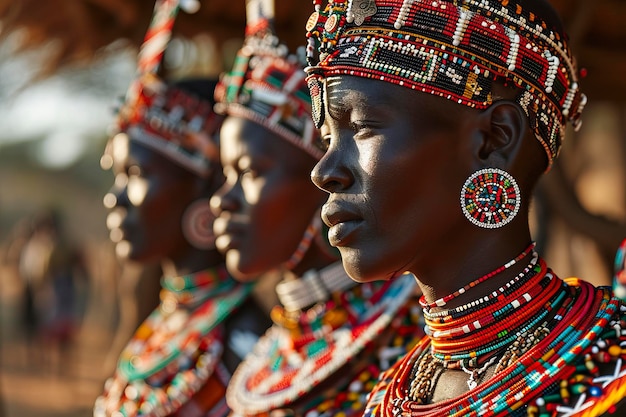 Personas no identificadas con trajes tradicionales en Josphet Cultural Boma Samburu, Kenia