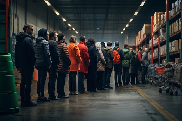 Personas de pie en una cola de la tienda