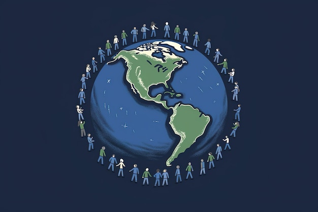 personas y planeta tierra ilustración de humanos alrededor del globo terráqueo concepto del día de la tierra generado por ai