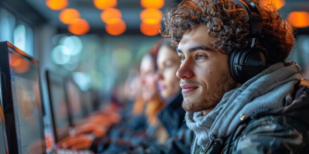 Personas que aprenden un idioma durante cursos en línea utilizando netbooks e-learning educación concepto de aprendizaje