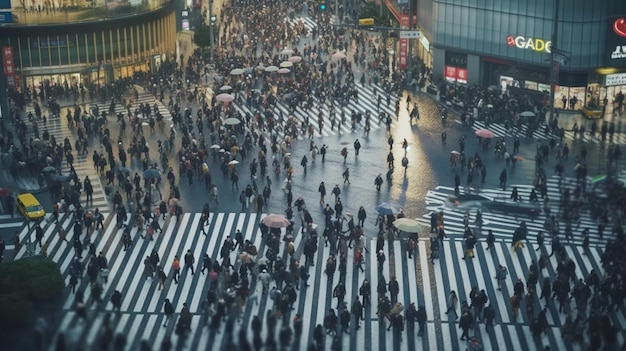 Personas que cruzan en el cruce de Shibuya en Tokio, Japón