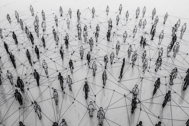 Personas simples, formas conectadas por líneas creadas con IA generativa