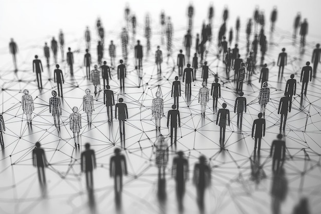 Personas simples, formas conectadas por líneas creadas con IA generativa