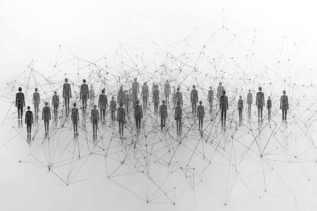 Personas simples, formas conectadas por líneas creadas con IA generativa