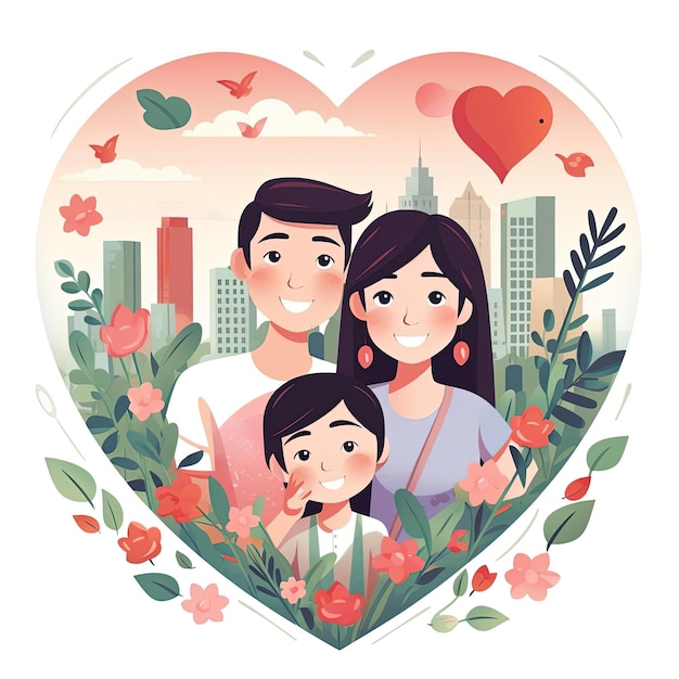 las personas sosteniendo en forma de corazón con foto de familia ilustración vectorial plana