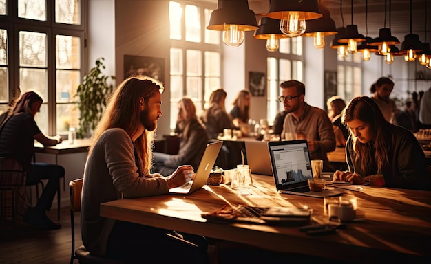 Personas trabajando en computadoras portátiles en una mesa de conferencias